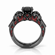 Eternal Flame- Round Cut Diamond Option Coffin Wedding Ring Set-Black Diamonds New York