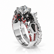 Eternal Flame- Round Cut Diamond Option Coffin Wedding Ring Set-Black Diamonds New York