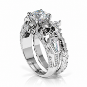 Eternal Flame- Round Cut Diamond Option Coffin Wedding Ring Set-Black Diamonds New York