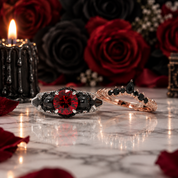 Eternal Flame- Round Cut Diamond Option Coffin Wedding Ring Set-Black Diamonds New York