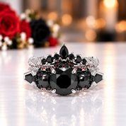 Eternal Flame- Round Cut Diamond Option Coffin Wedding Ring Set-Black Diamonds New York