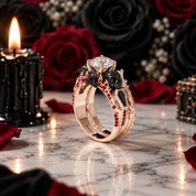 Eternal Flame- Round Cut Diamond Option Coffin Wedding Ring Set-Black Diamonds New York