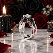 Eternal Flame- Round Cut Diamond Option Coffin Wedding Ring Set-Black Diamonds New York