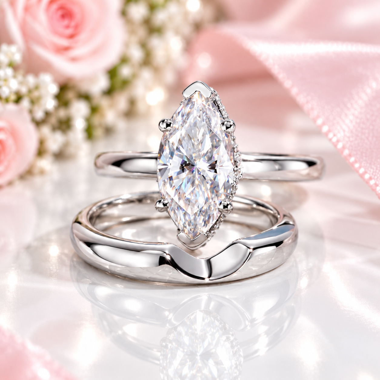 Eternal Marquise Diamond Option Bridal Ring Set-Black Diamonds New York