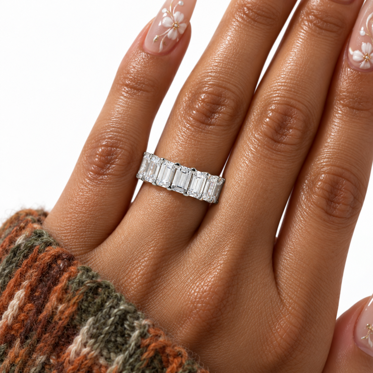 Eternity Emerald Cut Diamond Option Women's Wedding Band-Black Diamonds New York