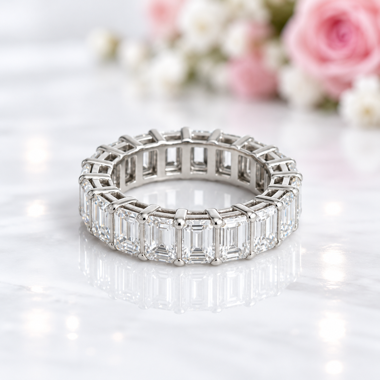 Eternity Emerald Cut Diamond Option Women's Wedding Band-Black Diamonds New York