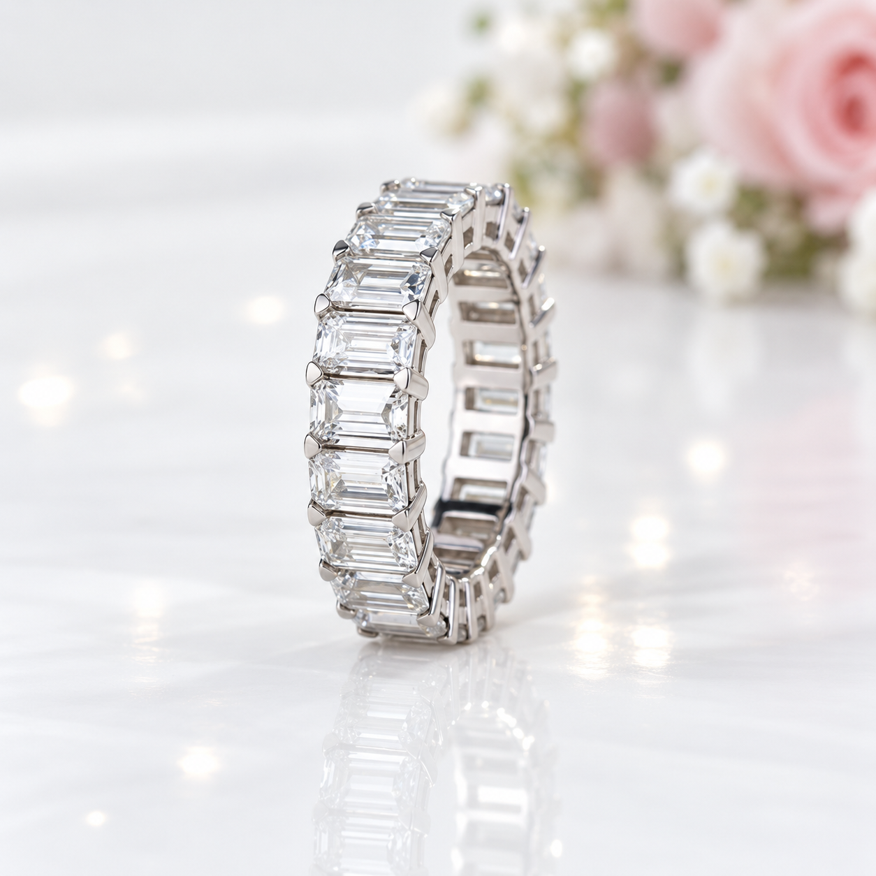 Eternity Emerald Cut Diamond Option Women's Wedding Band-Black Diamonds New York