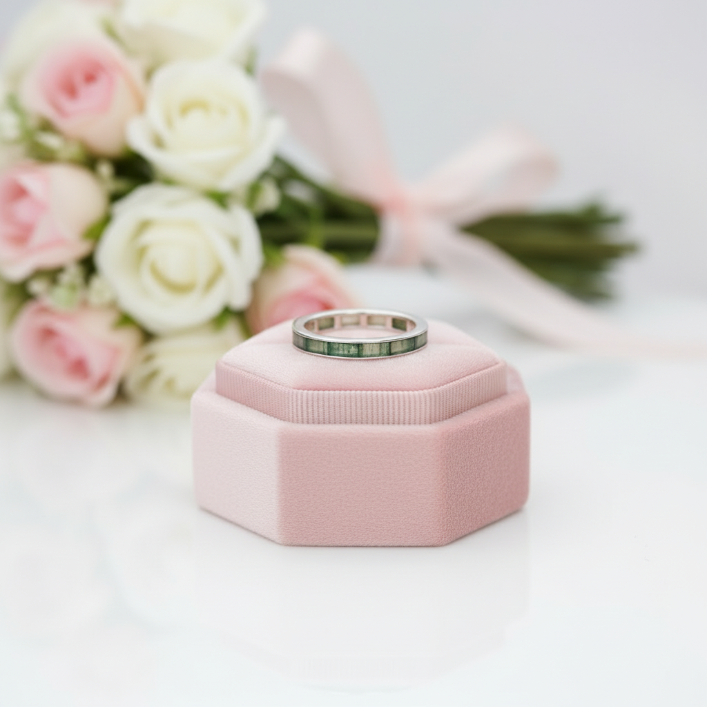 Eternity Emerald Cut Moss Agate Wedding Band-Black Diamonds New York