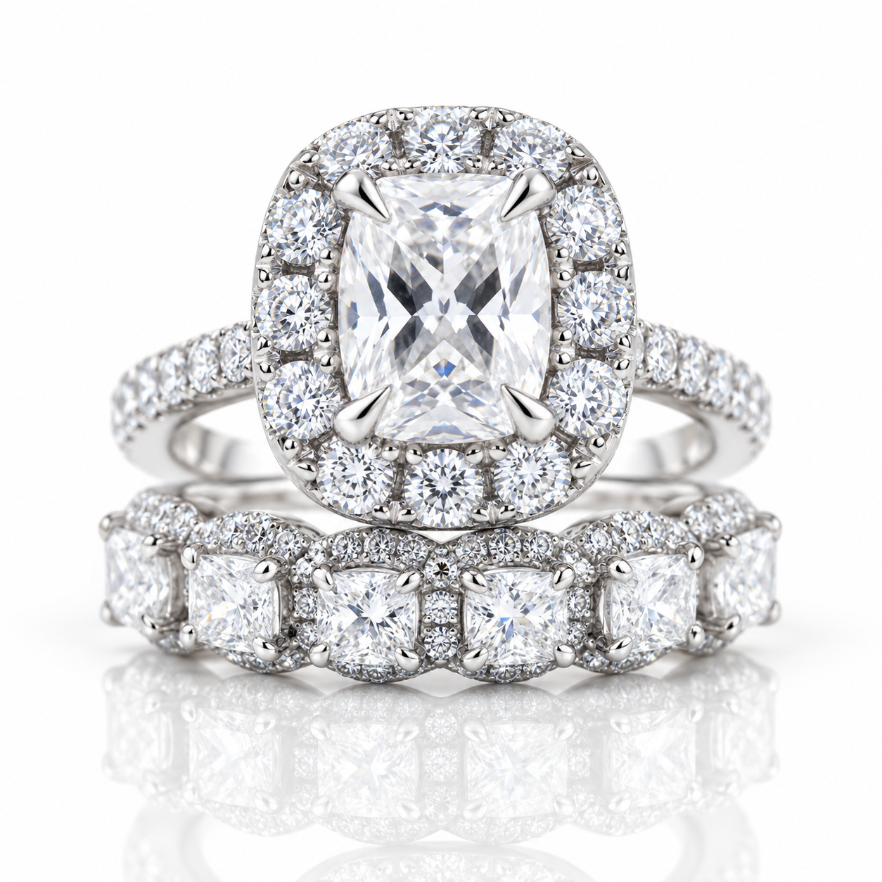 Eternity Halo Cushion Cut Ring Set in White Gold-Black Diamonds New York