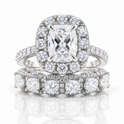 Eternity Halo Cushion Cut Ring Set in White Gold-Black Diamonds New York