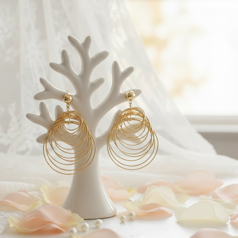 Exaggerated Golden Multiple Hoop Earrings-Black Diamonds New York