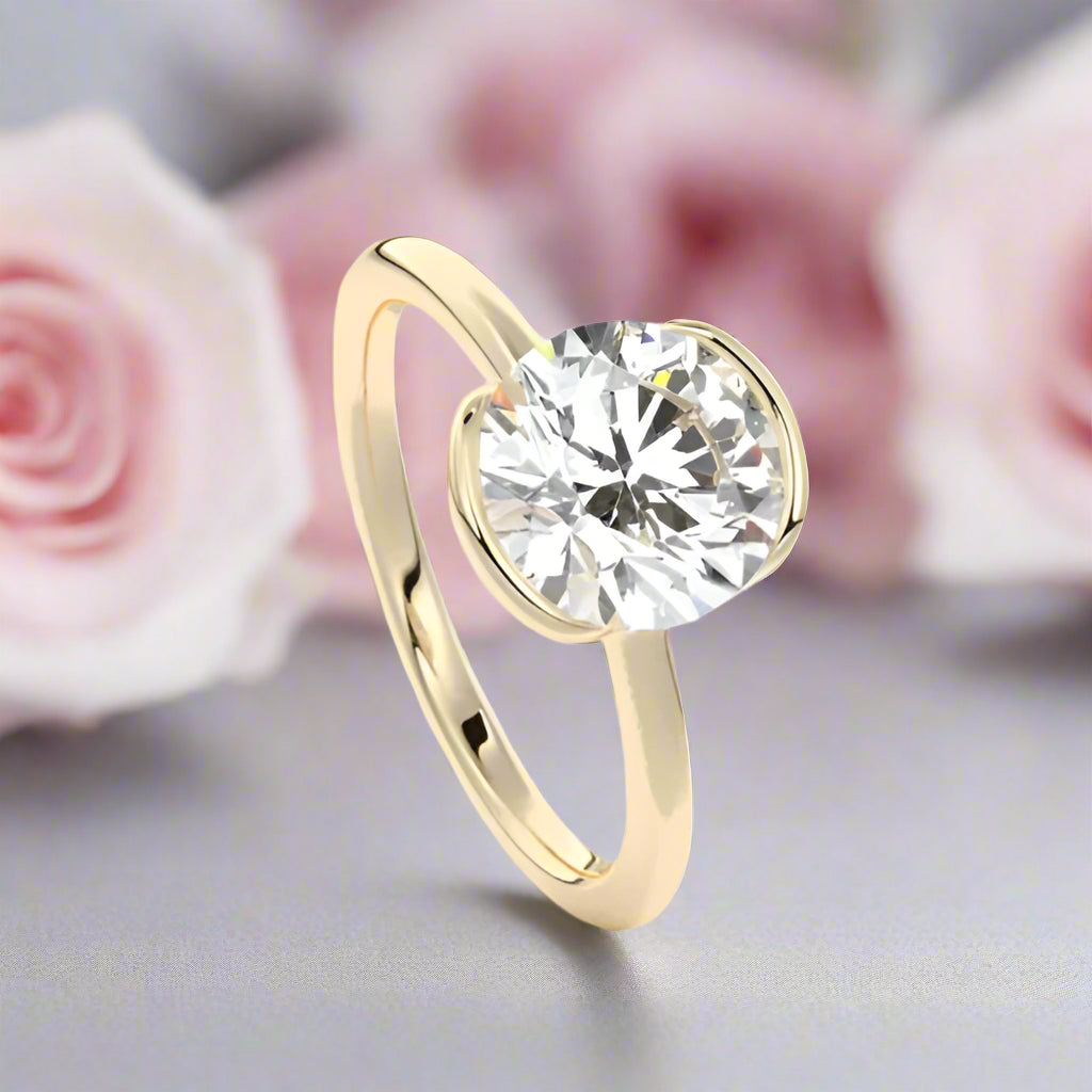 Exquisite 1.0 Ct Diamond Half Bezel Solitaire Engagement Ring-Black Diamonds New York