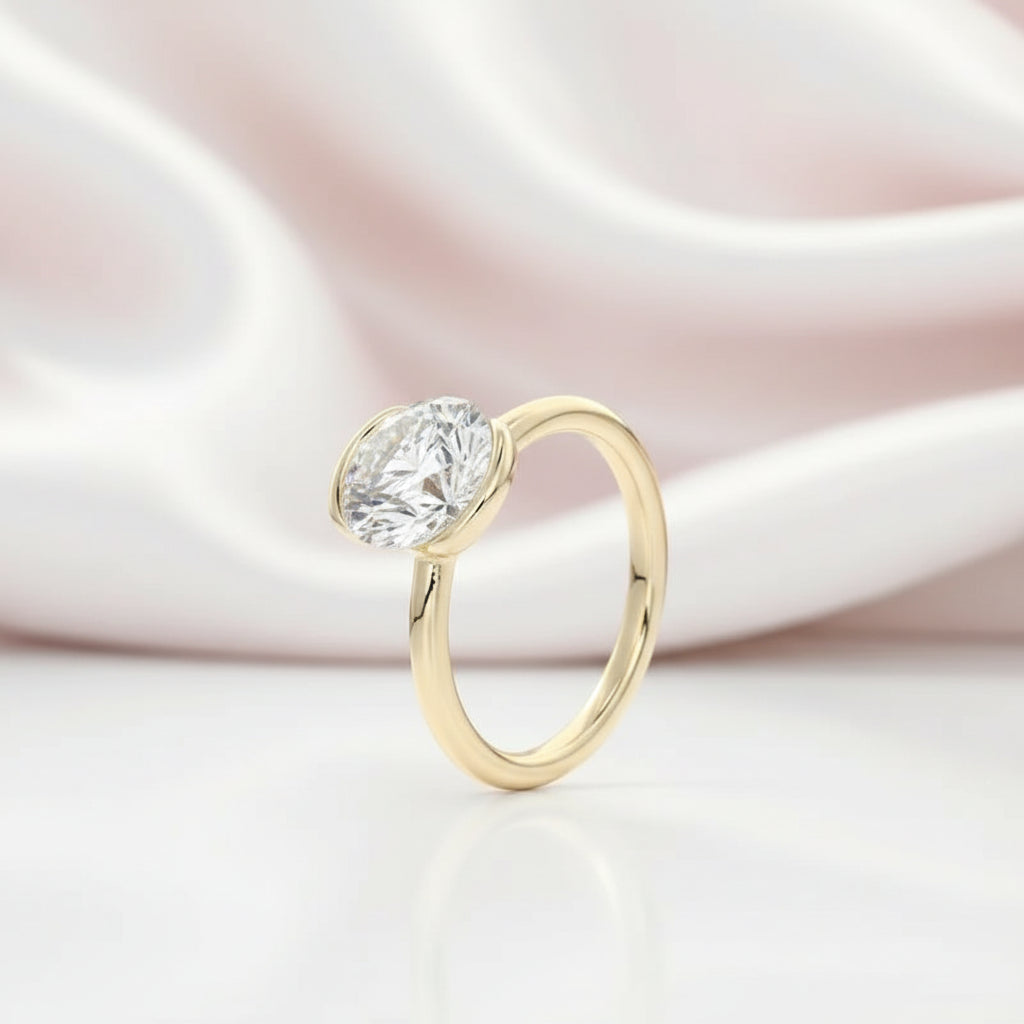 Exquisite 1.0 Ct Diamond Option Half Bezel Solitaire Engagement Ring-Black Diamonds New York