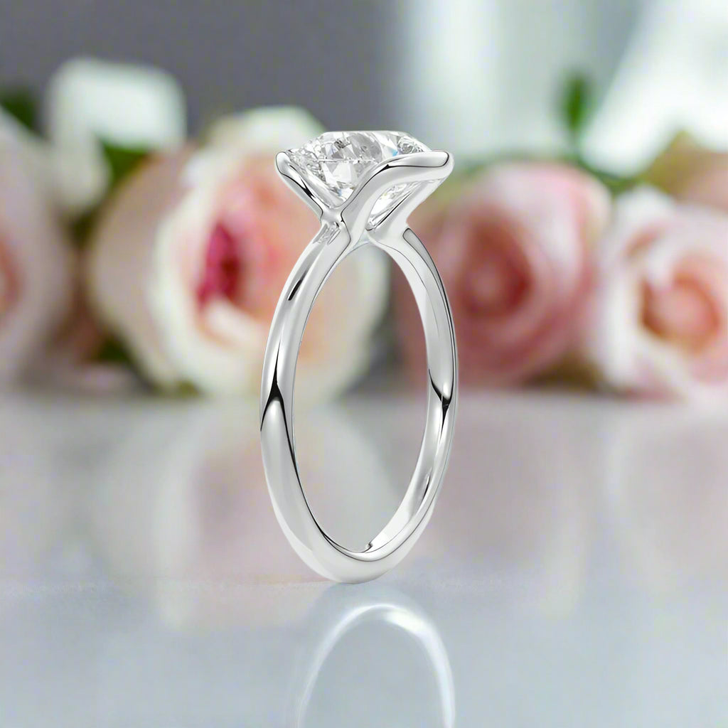 Exquisite 1.0 Ct Diamond Half Bezel Solitaire Engagement Ring-Black Diamonds New York