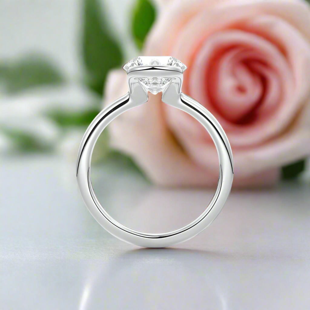Exquisite 1.0 Ct Diamond Half Bezel Solitaire Engagement Ring-Black Diamonds New York