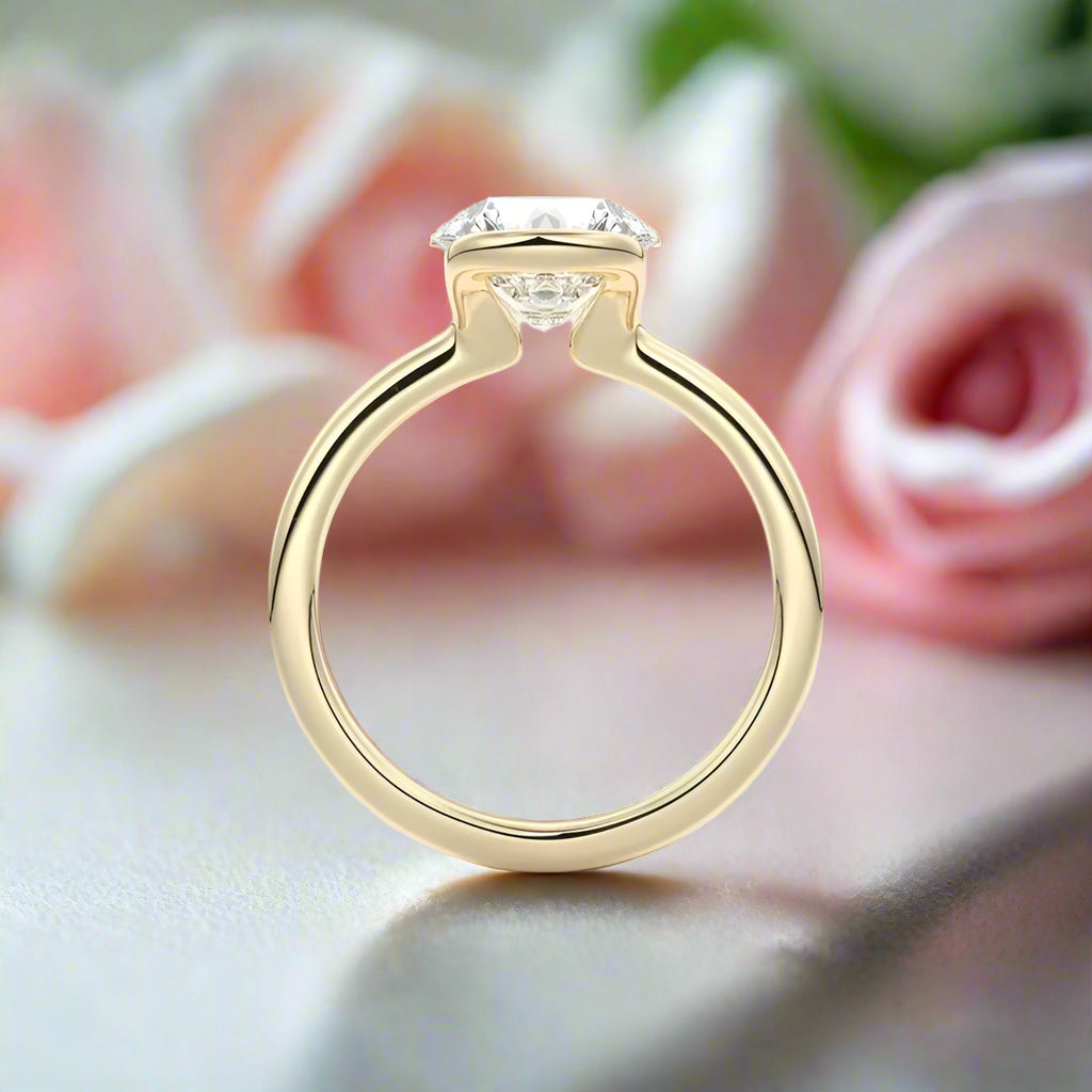 Exquisite 1.0 Ct Diamond Half Bezel Solitaire Engagement Ring-Black Diamonds New York