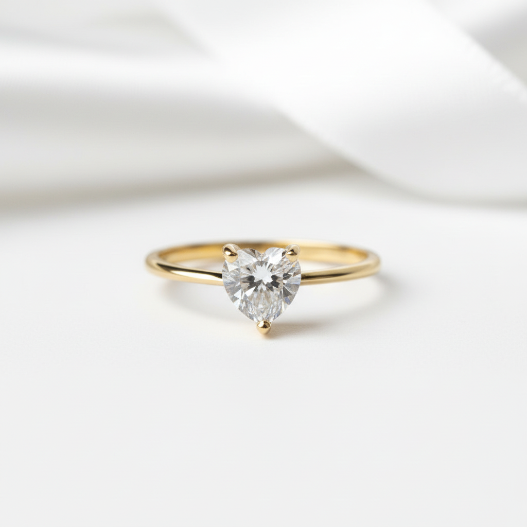 Exquisite 10k Yellow Gold Heart Diamond Option Solitaire Engagement Ring-Black Diamonds New York