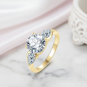 Exquisite 10k Yellow Gold Three Stone Diamond Option Engagement Ring-Black Diamonds New York