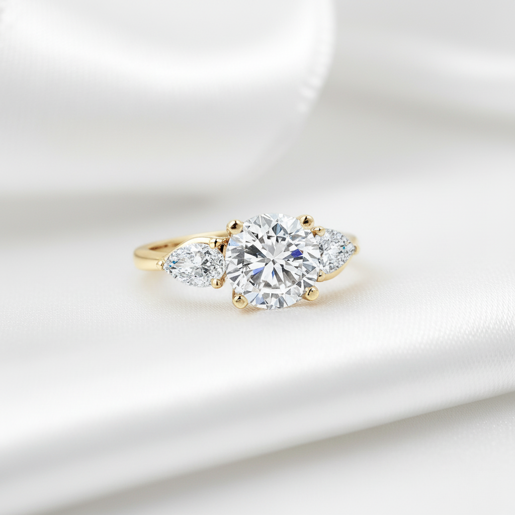 Exquisite 10k Yellow Gold Three Stone Diamond Option Engagement Ring-Black Diamonds New York
