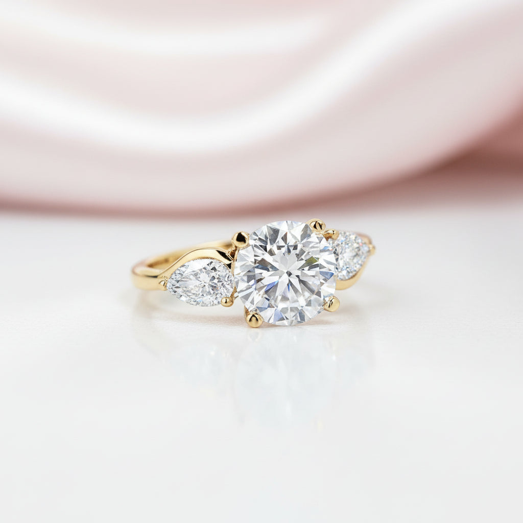 Exquisite 10k Yellow Gold Three Stone Diamond Option Engagement Ring-Black Diamonds New York