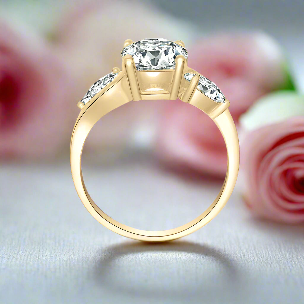 Exquisite 10k Yellow Gold Three Stone Diamond Engagement Ring-Black Diamonds New York