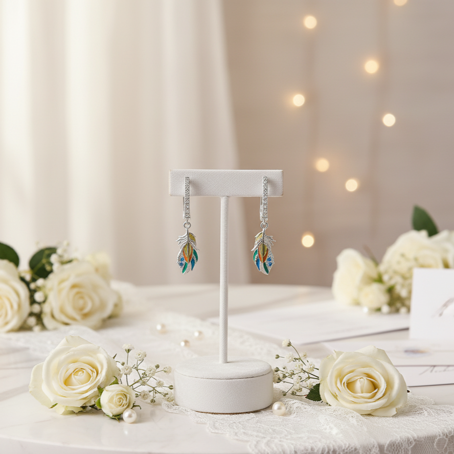 Exquisite Feather Buckle Earrings with Diamond-Black Diamonds New York