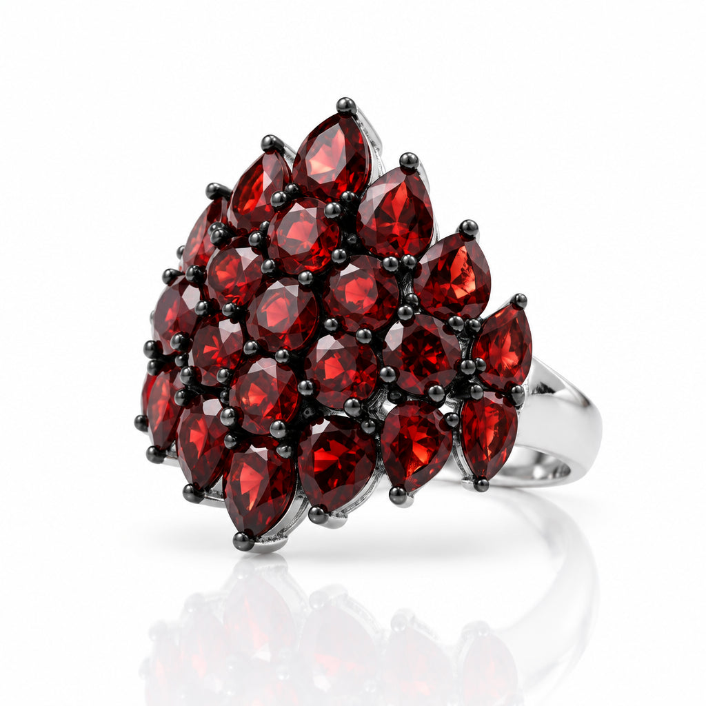 Exquisite Red Garnet Simulant Ring-Black Diamonds New York