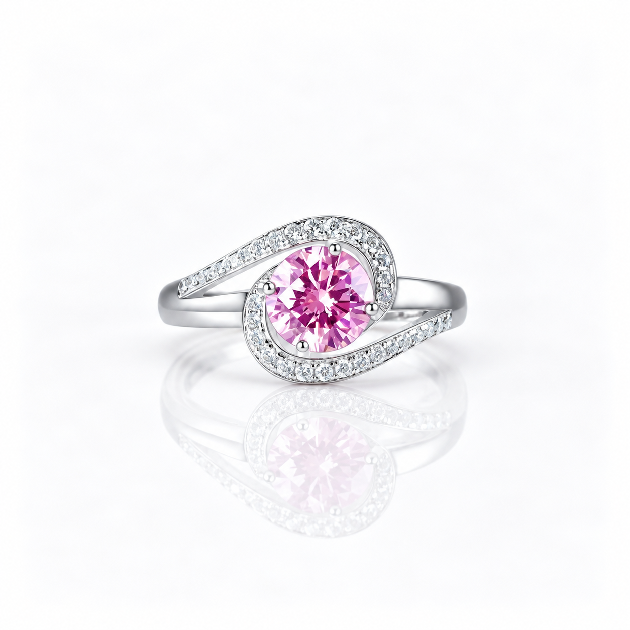 Fancy 1.25 Ct Pink Diamond Option Twist Curl Engagement Ring-Black Diamonds New York