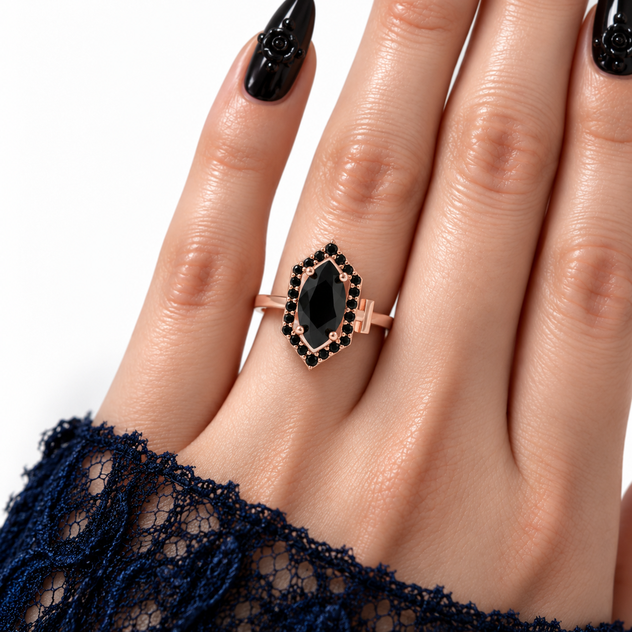 Fate- 1 Carat Black Diamond Option Victorian Gothic Ring-Black Diamonds New York