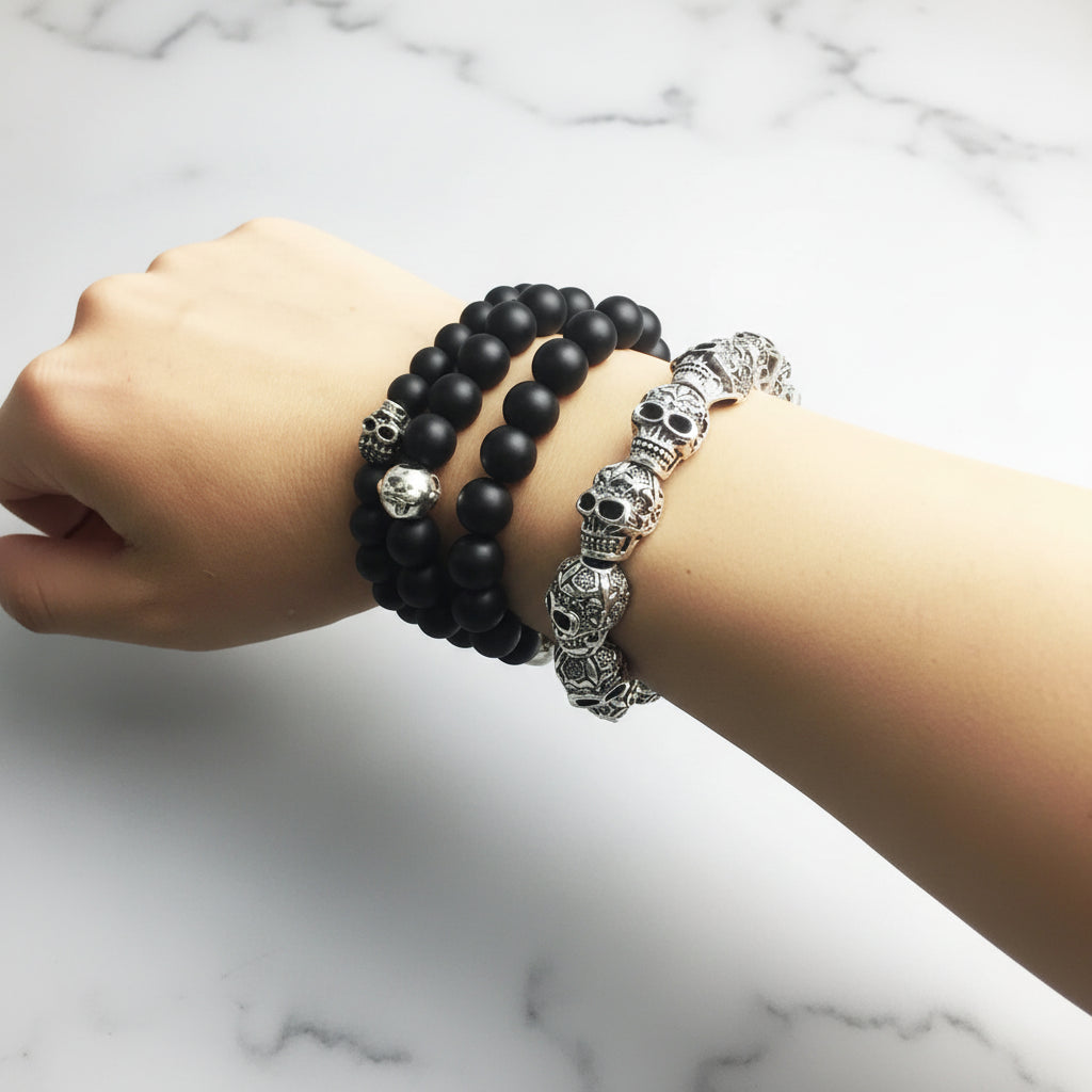 Fleur-de-lis Lily & Skull Punk Bead-Black Diamonds New York