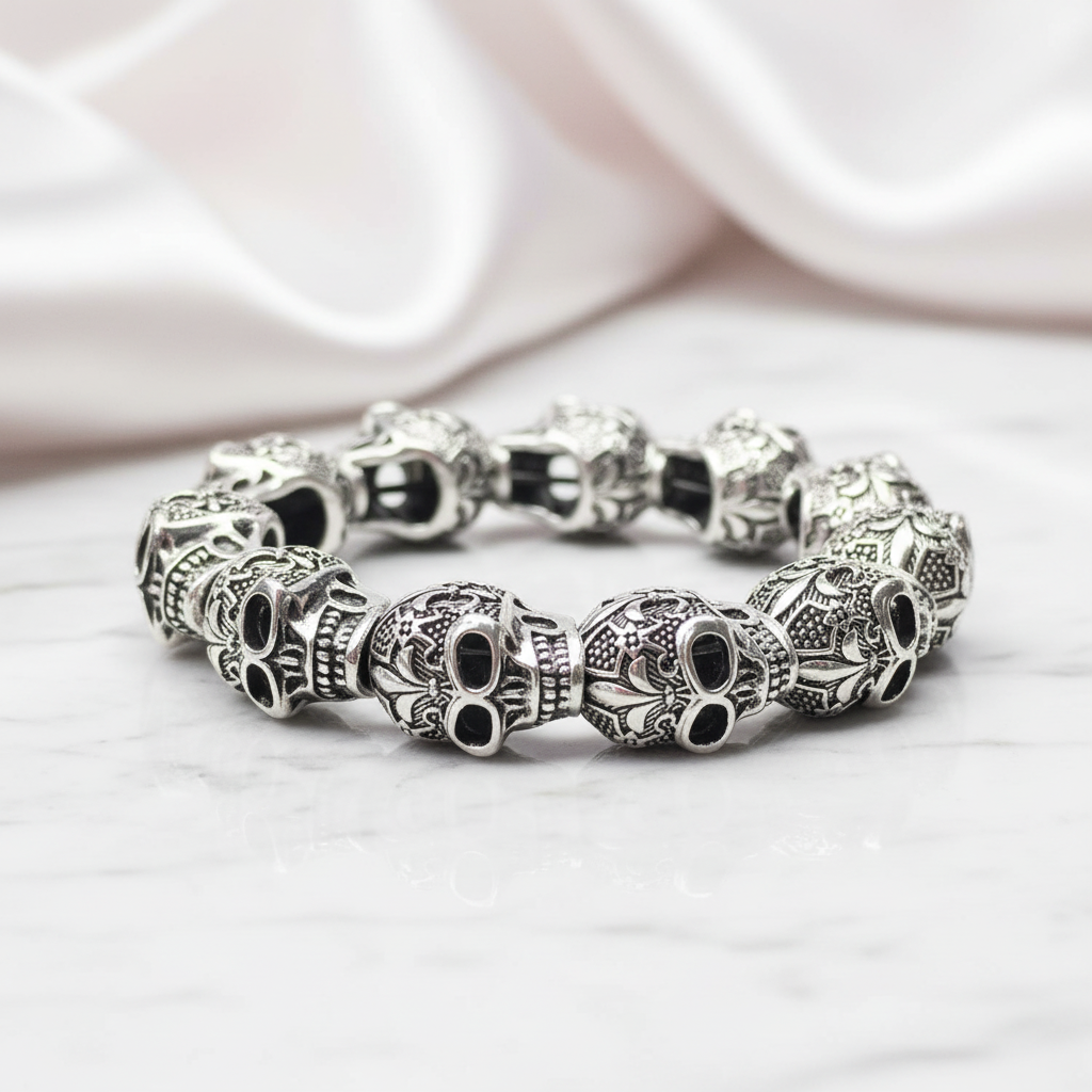 Fleur-de-lis Lily & Skull Punk Bead-Black Diamonds New York