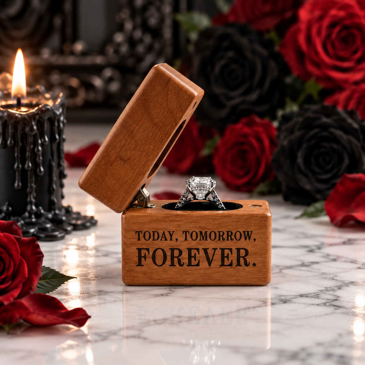 Forever- Mini Wooden Ring Box Single Slot-Black Diamonds New York