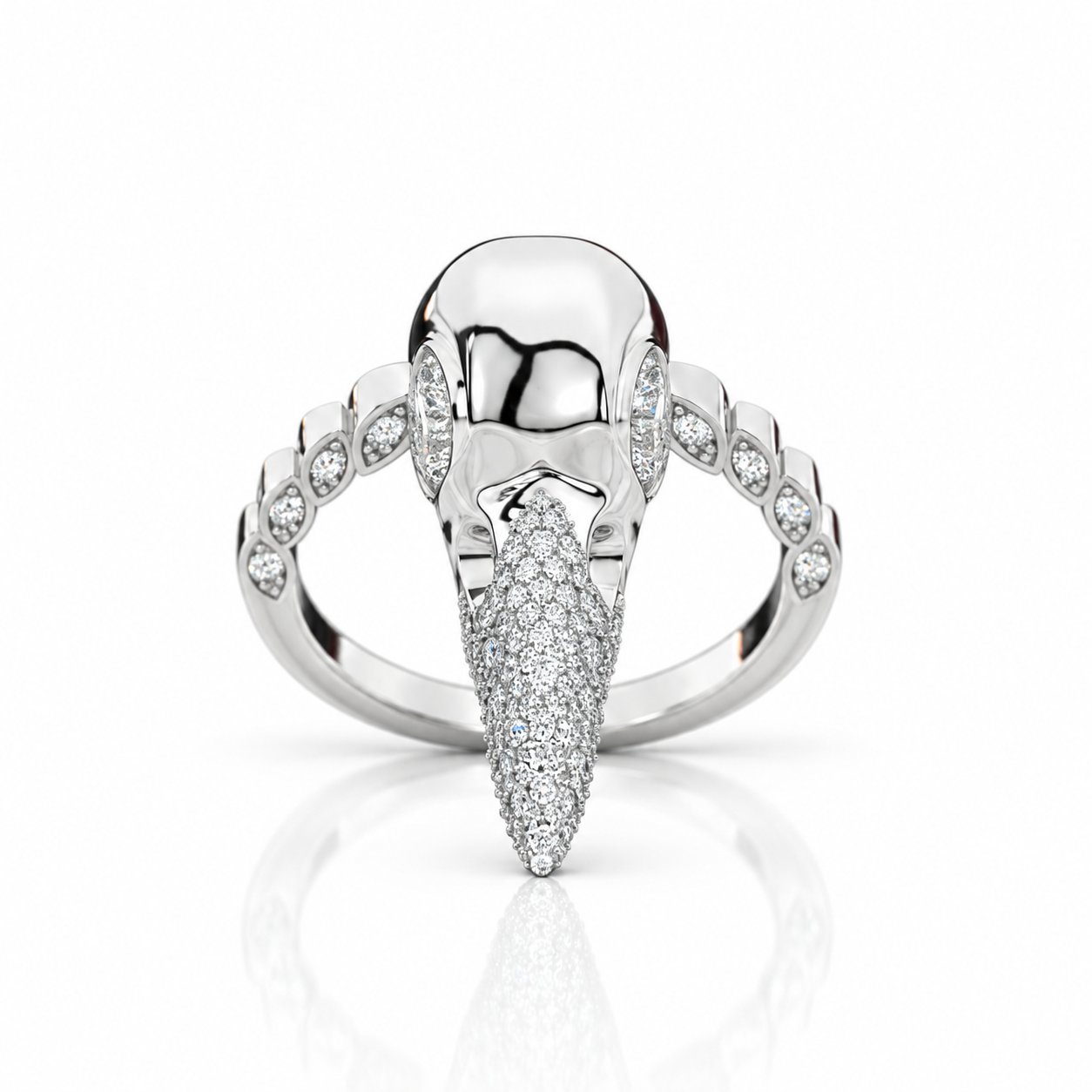 Forevermore- Paved Diamond Option Raven Skull Engagement Ring-Black Diamonds New York
