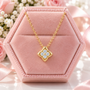 Four Leaf Clover Certified Moissanite Necklaces 18k Gold Overlay-Black Diamonds New York