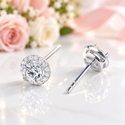 Four Prong Round Diamond Option Belle Dame Halo Earrings-Black Diamonds New York