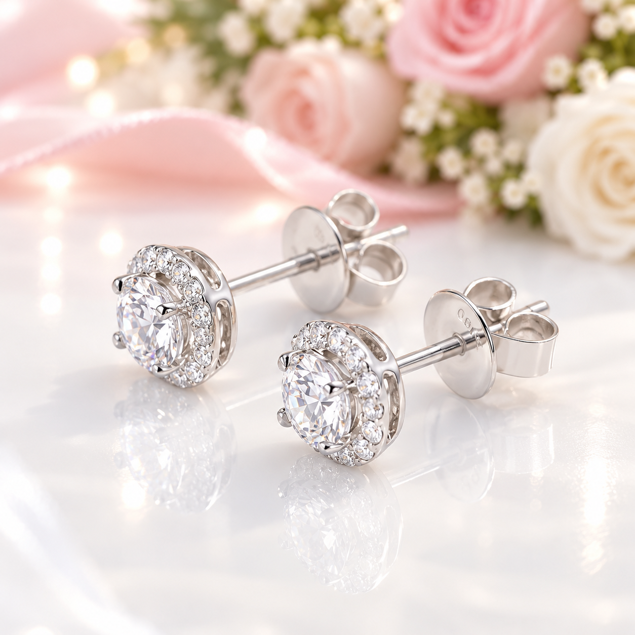 Four Prong Round Diamond Option Belle Dame Halo Earrings-Black Diamonds New York