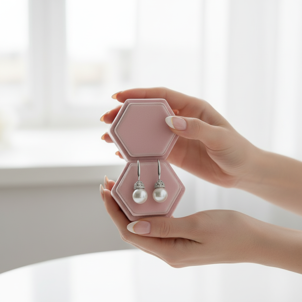 Fresh Water Heart Crown Pearl Hook Drop Earrings-Black Diamonds New York