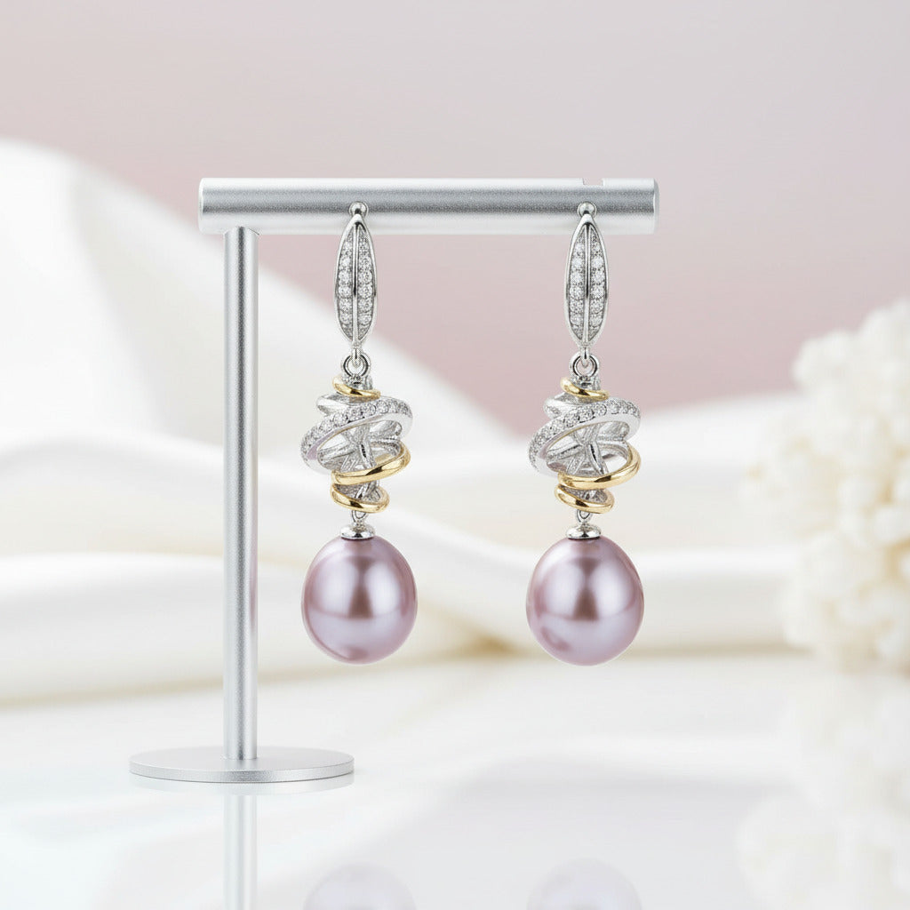 Freshwater Pearl Hook Drop Earrings-Black Diamonds New York