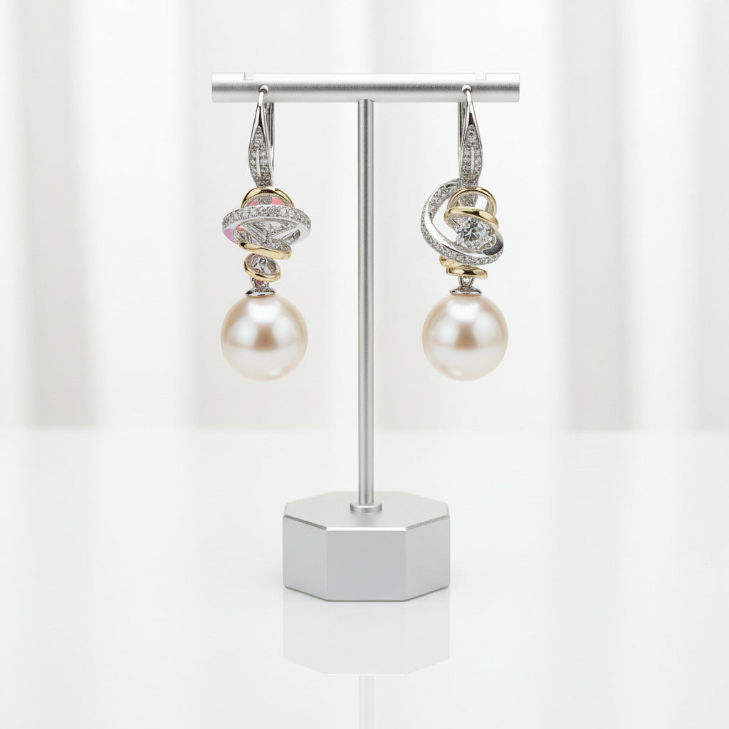 Freshwater Pearl Hook Drop Earrings-Black Diamonds New York
