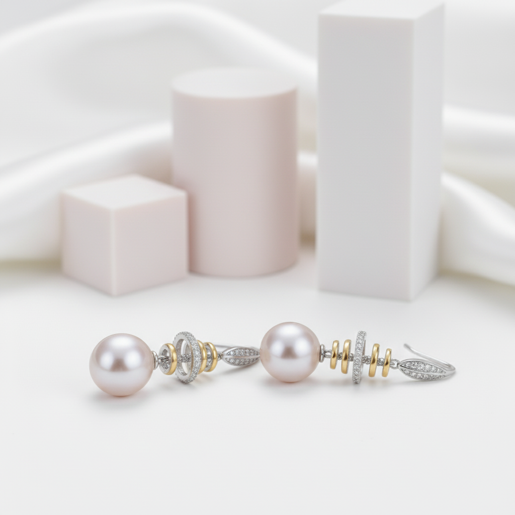 Freshwater Pearl Hook Drop Earrings-Black Diamonds New York