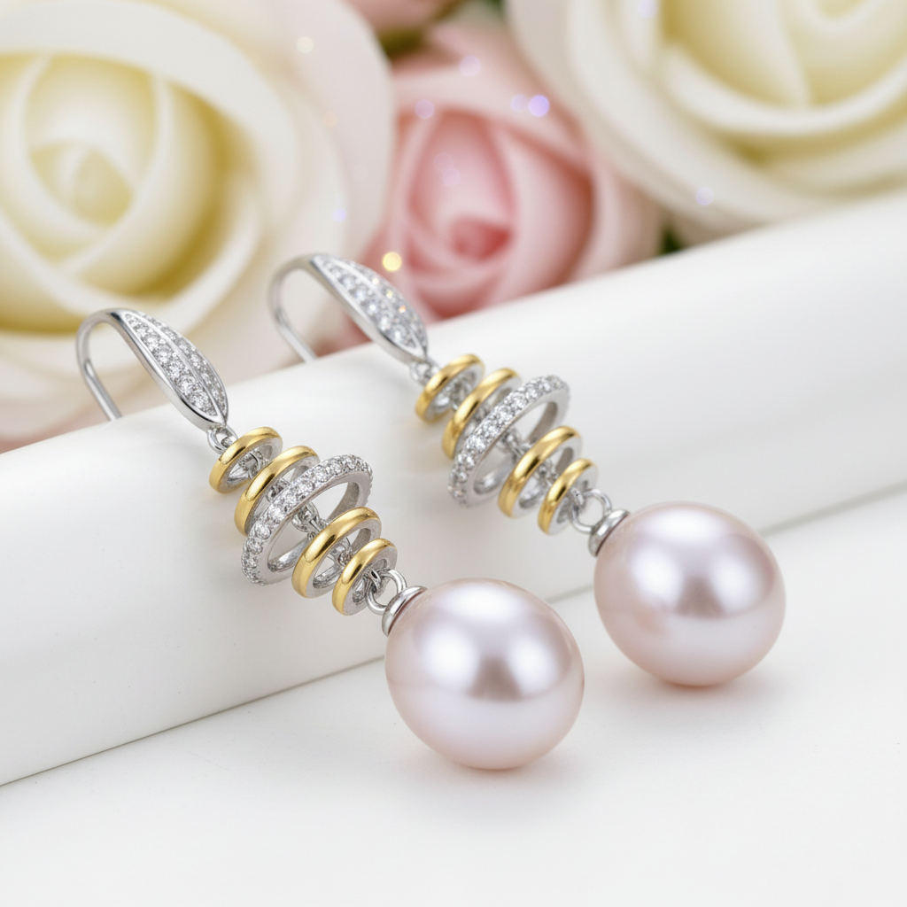 Freshwater Pearl Hook Drop Earrings-Black Diamonds New York