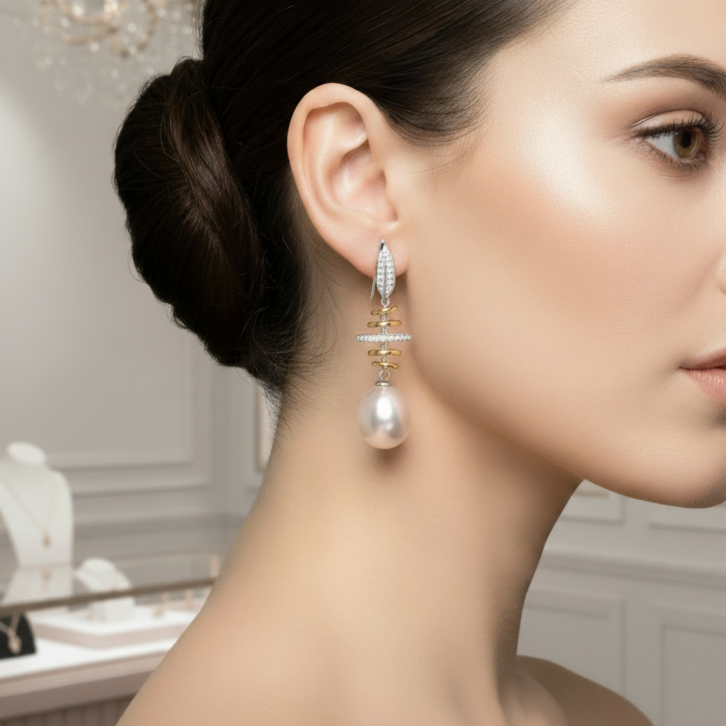 Freshwater Pearl Hook Drop Earrings-Black Diamonds New York