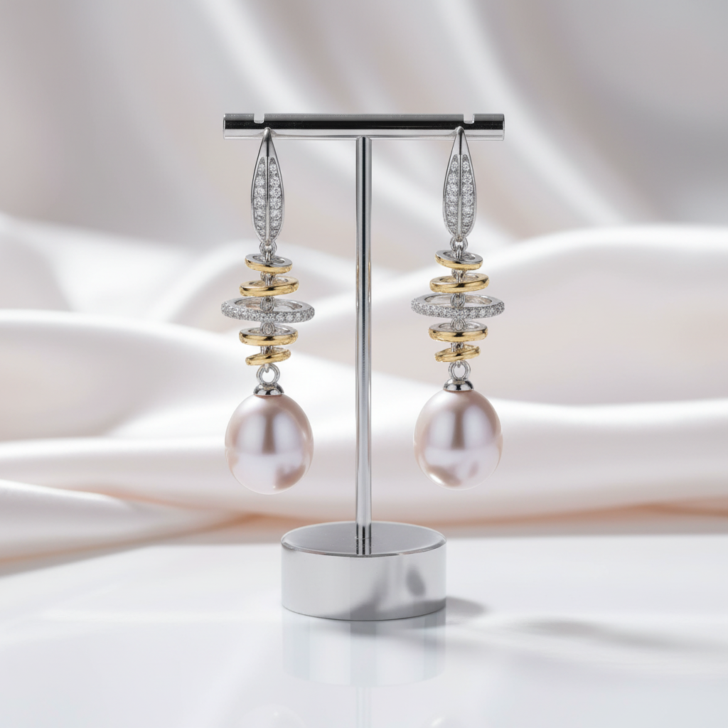 Freshwater Pearl Hook Drop Earrings-Black Diamonds New York