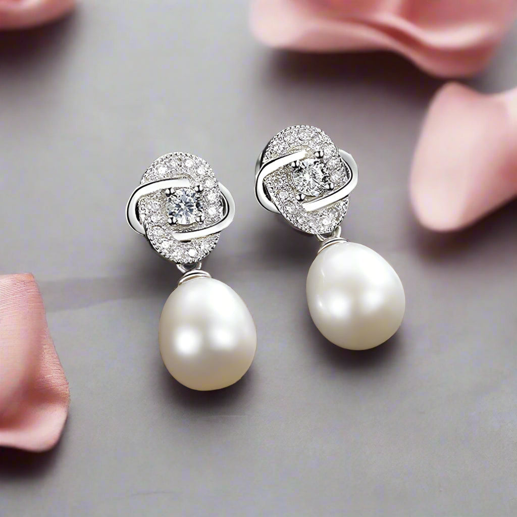 Freshwater Pearl Vintage Flower Stud Earrings-Black Diamonds New York