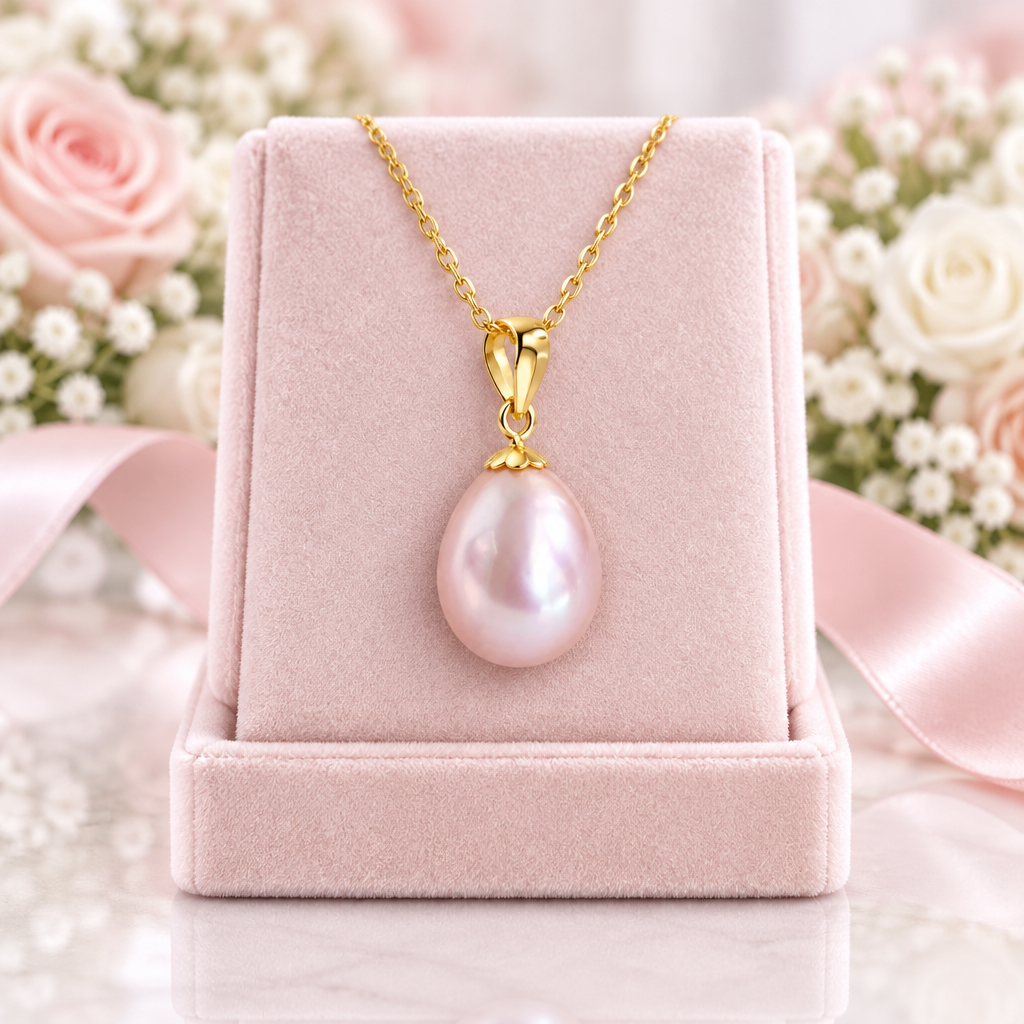 Freshwater Waterdrop Pearl Pendant Necklace-Black Diamonds New York