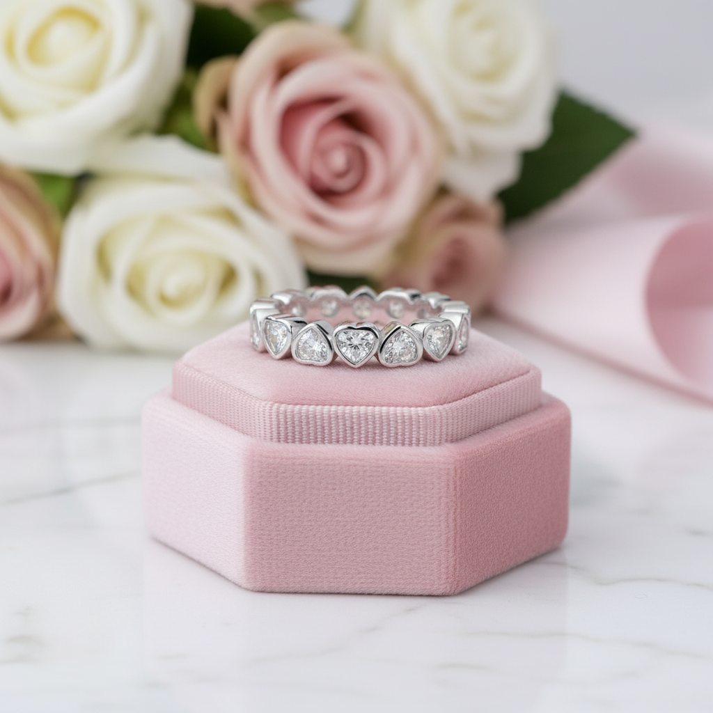 Full-Eternity Heart Shaped Diamond Option Stacking Wedding Band-Black Diamonds New York