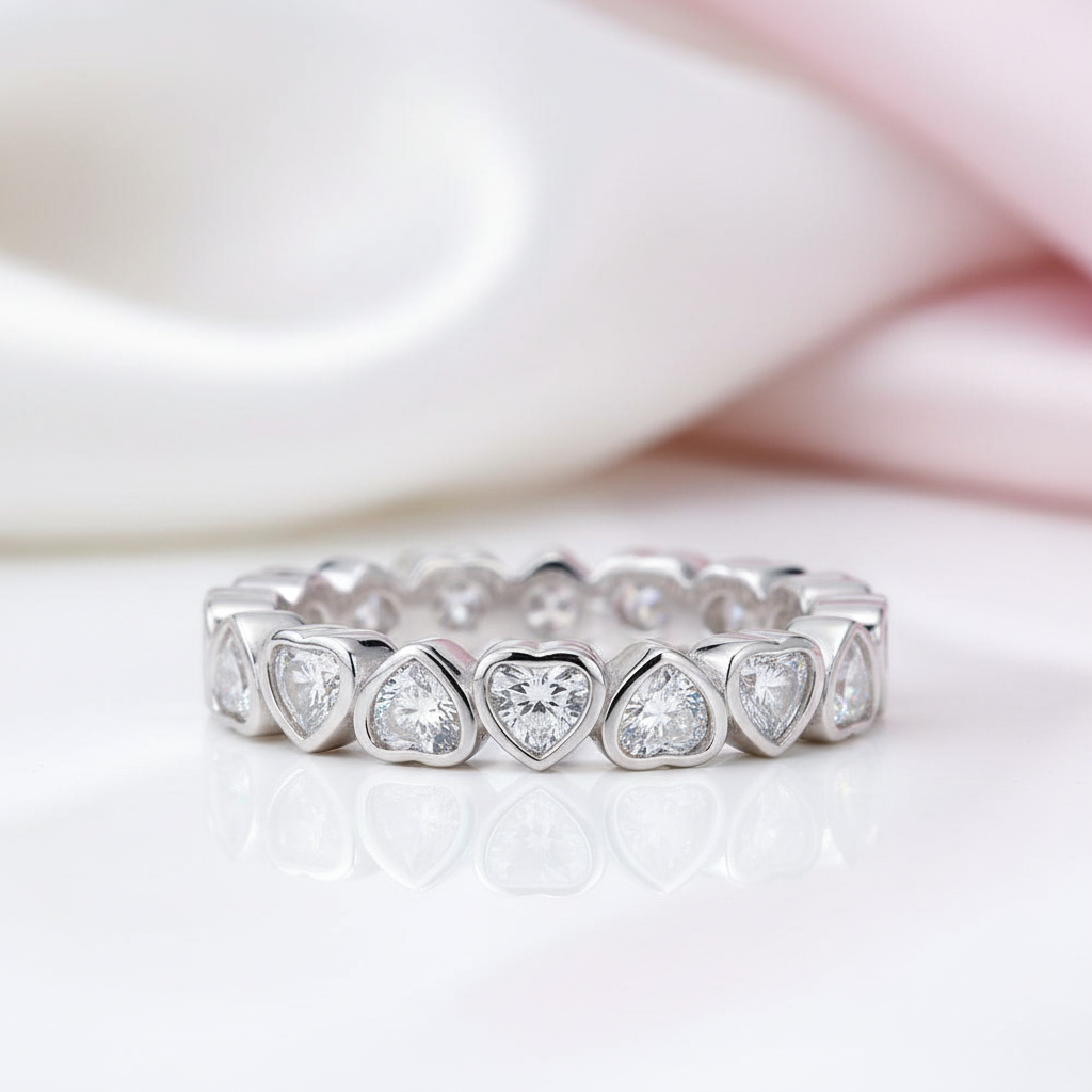 Full-Eternity Heart Shaped Diamond Option Stacking Wedding Band-Black Diamonds New York