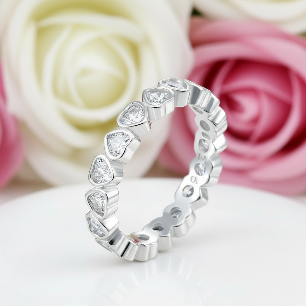 Full-Eternity Heart Shaped Diamond Stacking Wedding Band-Black Diamonds New York