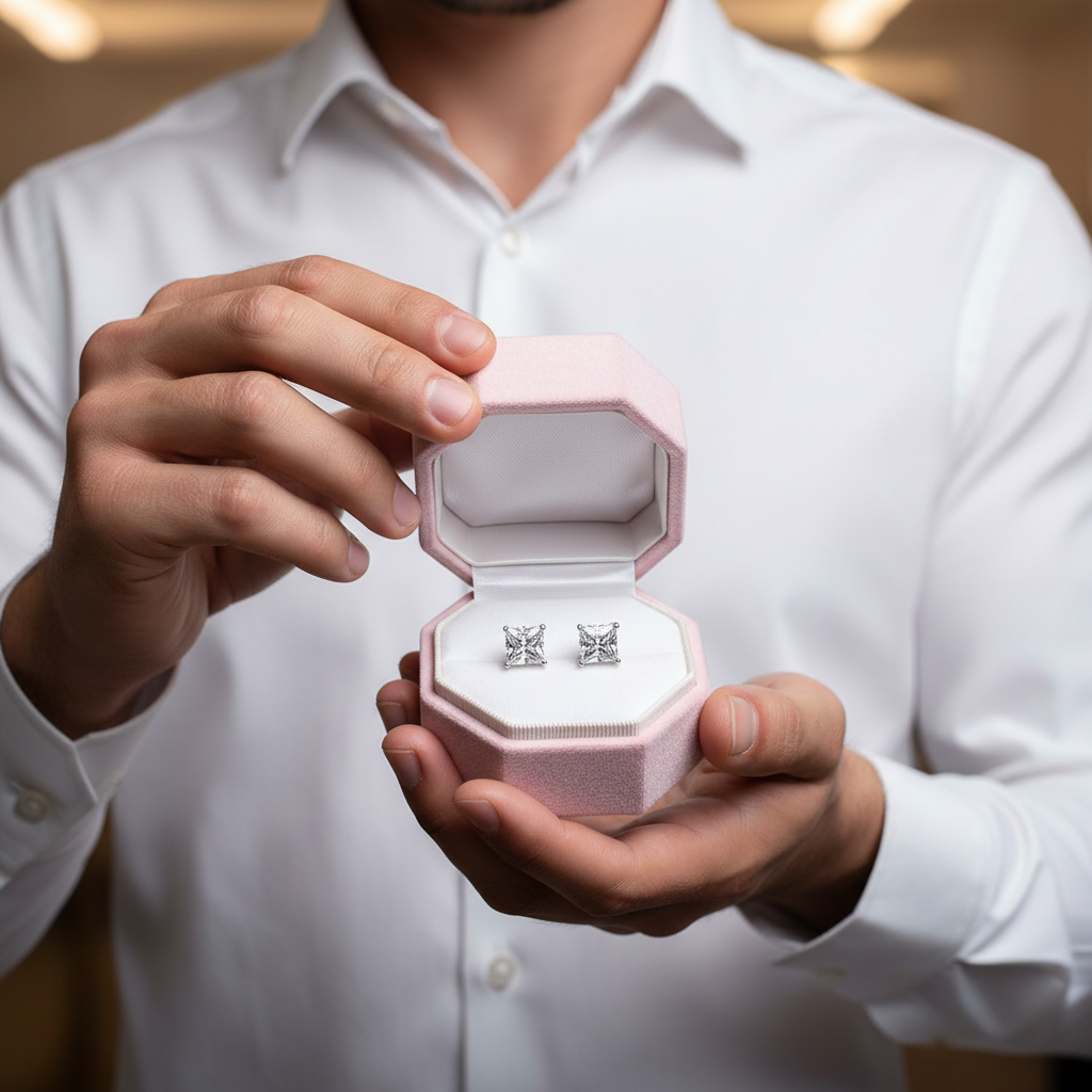 Diamond Princess Cut Shiny Earrings-Black Diamonds New York