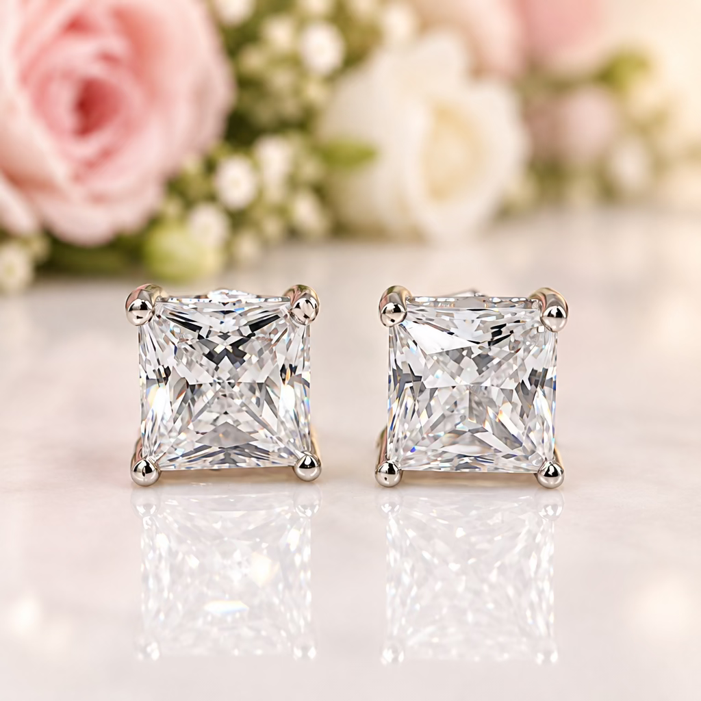 Diamond Option Princess Cut Shiny Earrings-Black Diamonds New York